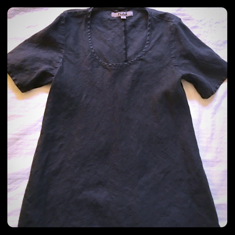 FLAX bias cut linen top, XS, black